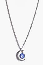 Boohoo Ava Galactic Moon Pendant Necklace Blue