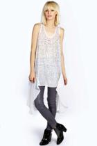 Boohoo Boutique Lucia Hanky Hem Bead Front Long Tunic Dress Ivory