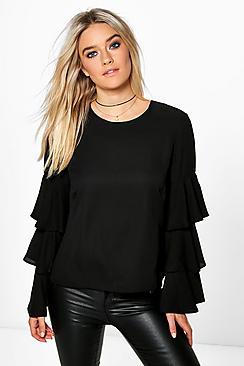 Boohoo Alice Frill Sleeve Woven Blouse