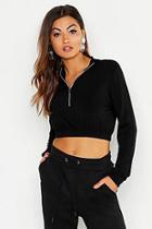 Boohoo Lightweight Loopback Half Zip Crop Sweatshirt