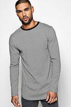 Boohoo Long Sleeve Curved Hem Stripe T Shirt
