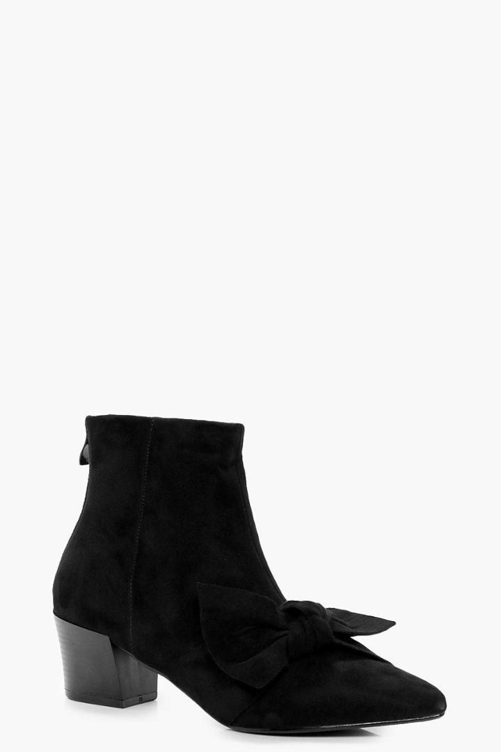 Boohoo Zoe Bow Detail Block Heel Ankle Boot Black
