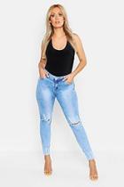 Boohoo Plus Slit Knee Chewed Hem Skinny Jean