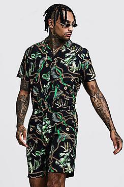 Boohoo Chain Print Revere Collar Short Jumpsuit