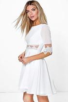 Boohoo Lilly Lace & Mesh Insert Skater Dress
