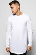 Boohoo Long Sleeve Longline T Shirt With Scoop Hem White