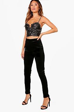 Boohoo Velvet Turn Up Skinny Trousers