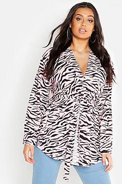 Boohoo Plus Pastel Zebra Woven Wrap Top