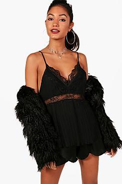 Boohoo Pleated Lace Plunge Cami