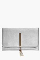 Boohoo Abbie Metal Tassel Clutch Bag Silver