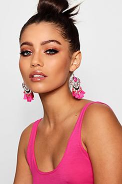 Boohoo Lily Statement Chandelier Tassel Gem Earrings