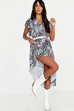 Boohoo Boho Mixed Floral Print Midi Dress