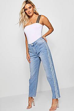 Boohoo White Stripe Boyfriend Jean