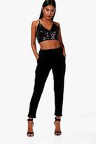 Boohoo Colette Velvet Turn Cuff Relaxed Trouser