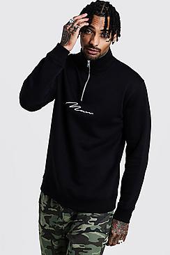 Boohoo Man Signature Funnel 3/4 Neck Zip Sweat