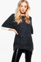 Boohoo Joanna Contrast Knit Jumper Charcoal
