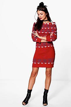 Boohoo Isabelle Reindeer Fairisle Christmas Jumper Dress