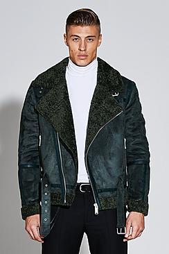 Boohoo Premium Faux Suede Borg Lined Biker Jacket