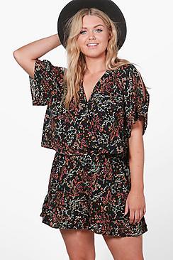 Boohoo Plus Bethany Flippy Floral Print Playsuit