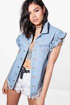 Boohoo Emily Frill Sleeve Oversize Denim Gilet