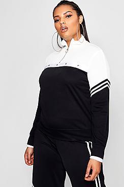 Boohoo Plus Beth Tonal Popper Stripe Track Top