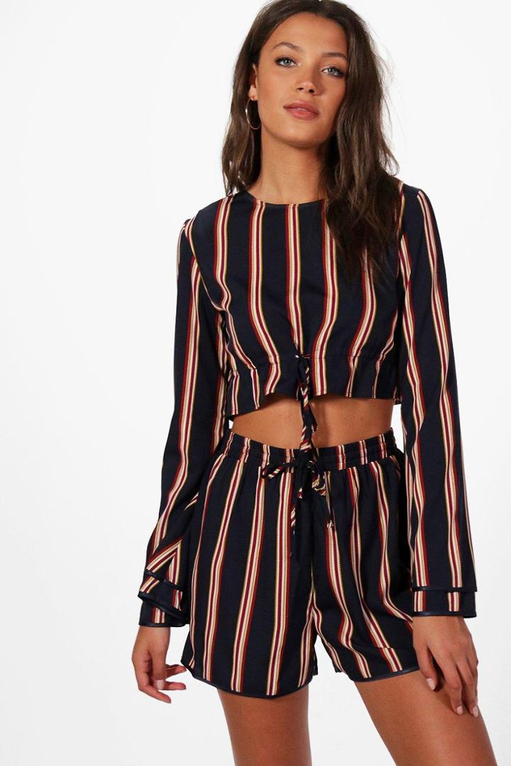 Boohoo Tall Saina Woven Striped Shorts Multi