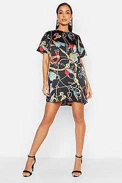 Boohoo Satin Chain Print Shift Dress