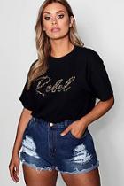Boohoo Plus Nora Rebel Textured Slogan T Shirt