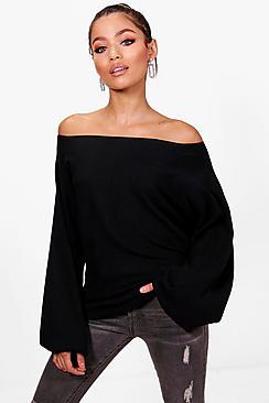 Boohoo Charlotte Oversized Off The Shoulder Jumper