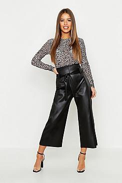 Boohoo Petite Pu Tie Waist Culottes