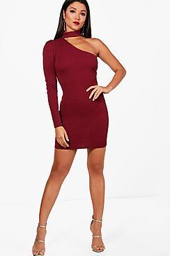 Boohoo Elise Choker One Shoulder Bodycon Dress