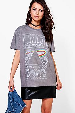 Boohoo Nora Oversized Washed Pink Floyd Licence Band T-shirt