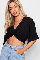 Boohoo Petite Angel Sleeve Twist Woven Crop