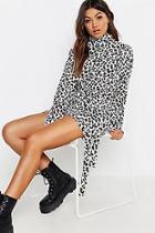 Boohoo Leopard Print High Neck Belted Sweat Dress