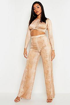 Boohoo Croc Print Slinky Wide Leg Palazzo Trousers