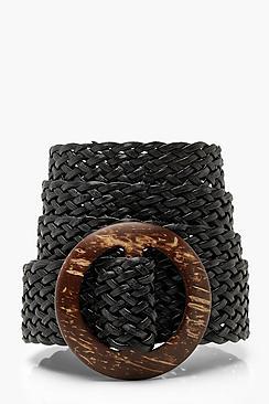 Boohoo Wooden Buckle Weave Detail Belt