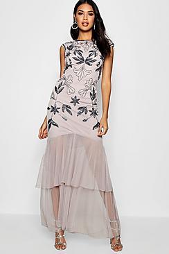 Boohoo Boutique Fran Embellished Ruffle Maxi Dress