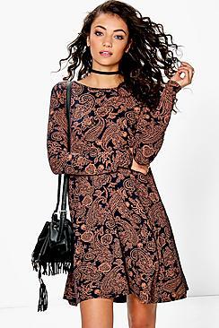 Boohoo Tall Lilian Boho Printed Swing Dress