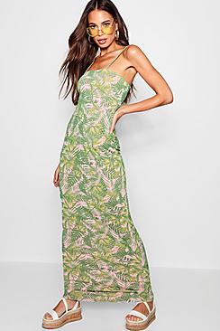 Boohoo Palm Print Square Neck Maxi Dress