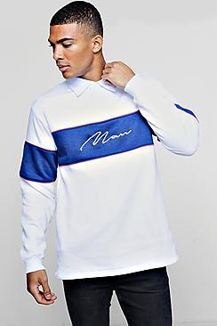 Boohoo Long Sleeved Contrast Panel Man Signature Rugby Sweat