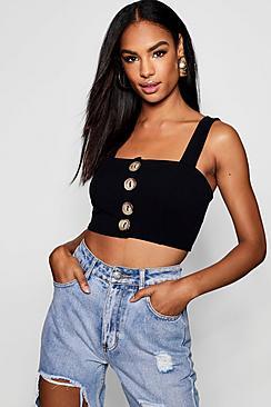 Boohoo Tall Mock Horn Button Through Crop Top