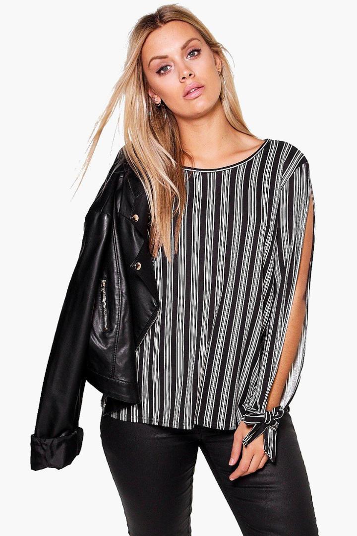 Boohoo Plus Marie Tie Sleeve Open Shoulder Top Multi