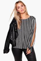 Boohoo Plus Marie Tie Sleeve Open Shoulder Top Multi