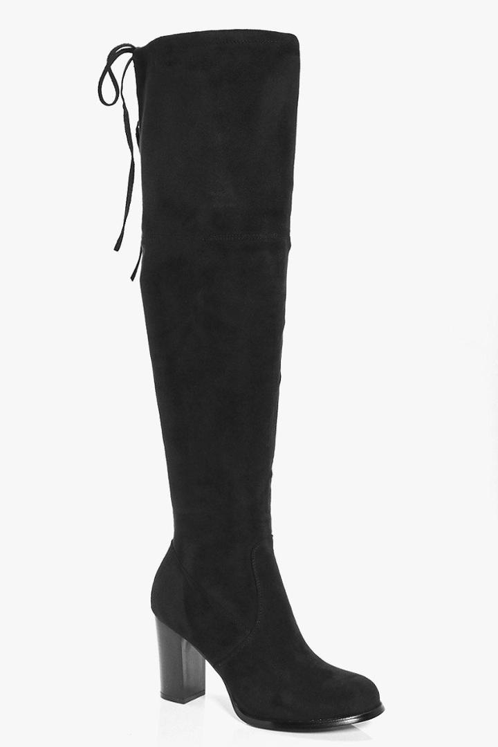 Boohoo Edie Block Heel Over The Knee Boot Black