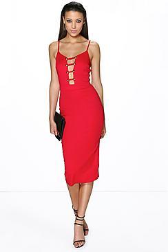 Boohoo Tall Freya Button Detail Midi Dress
