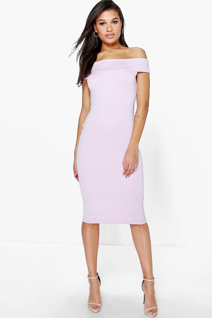 Boohoo Ella Tamsin Off The Shoulder Midi Bodycon Dress Violet