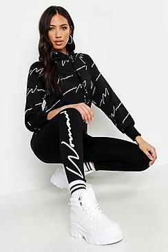 Boohoo Woman Script Leggings