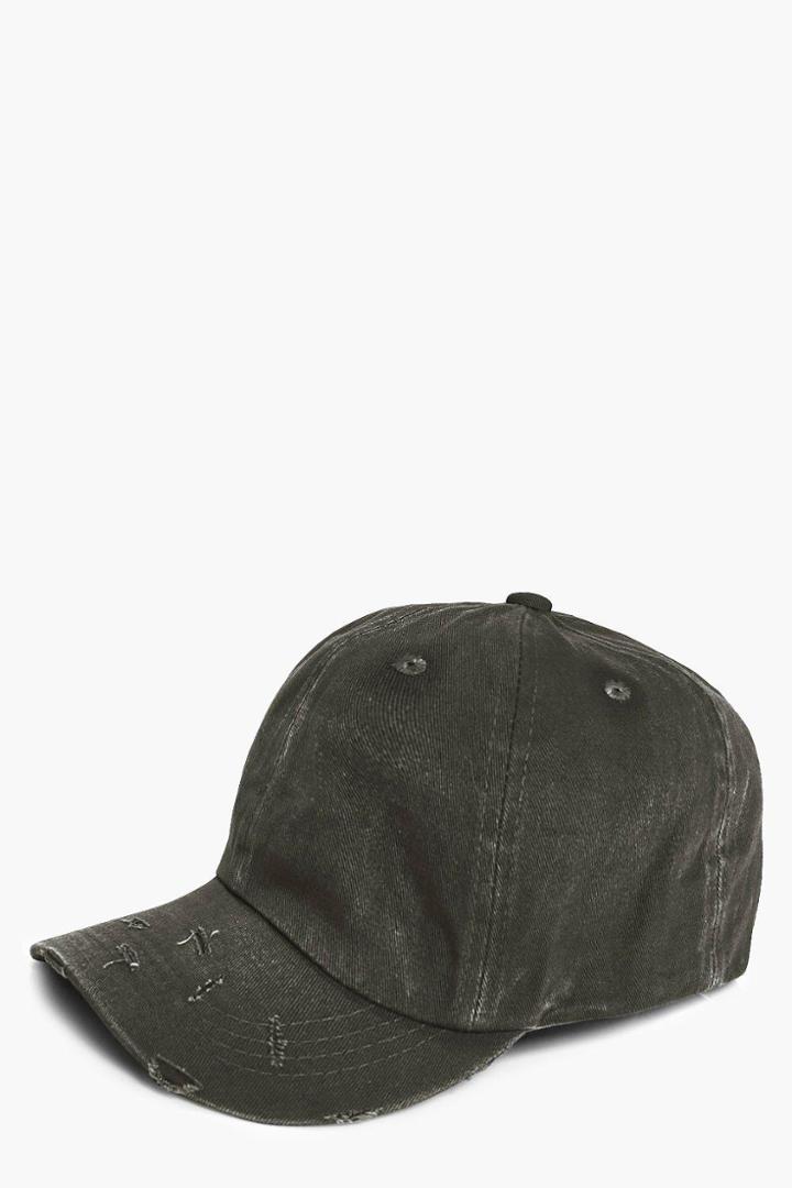 Boohoo Destroyed Snapback Cap Khaki