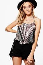 Boohoo Lila Mixed Print Crop Swing Woven Top