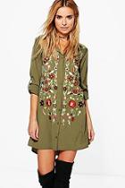 Boohoo Boutique Leonie Frill Embroidered Shirt Dress